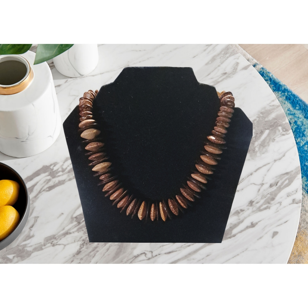 Handmade Elegant Brown And Tan Wooden Beaded Necklace